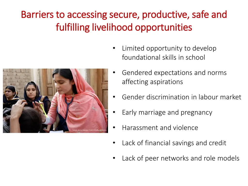 barriers to accessing secure productive safe