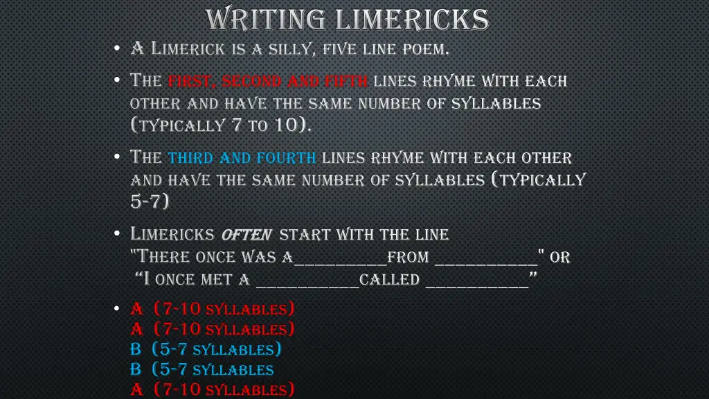 writing limericks a l imerick is a silly five