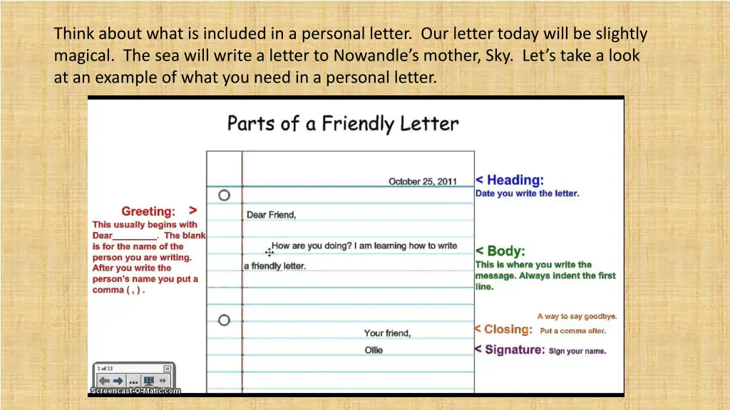 think about what is included in a personal letter