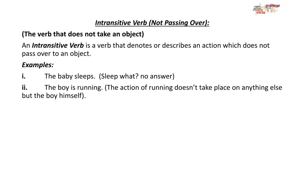 intransitive verb not passing over