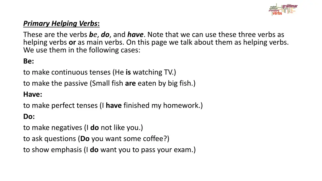 primary helping verbs these are the verbs