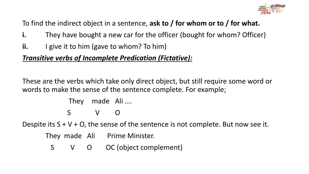 to find the indirect object in a sentence