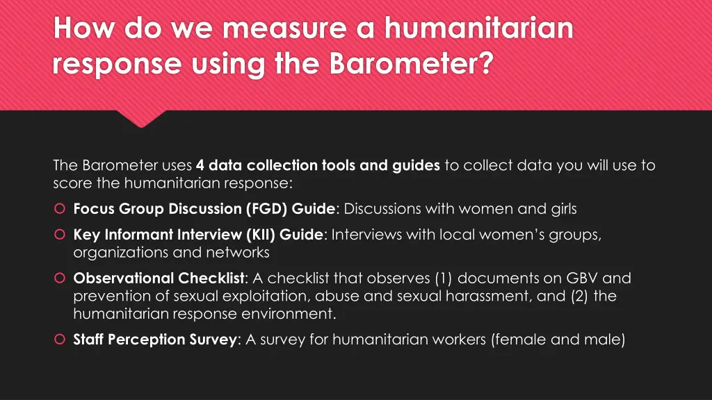 how do we measure a humanitarian response using