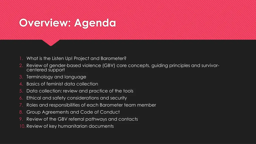 overview agenda