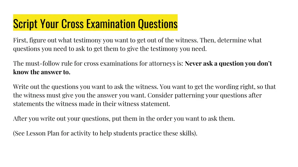 script your cross examination questions