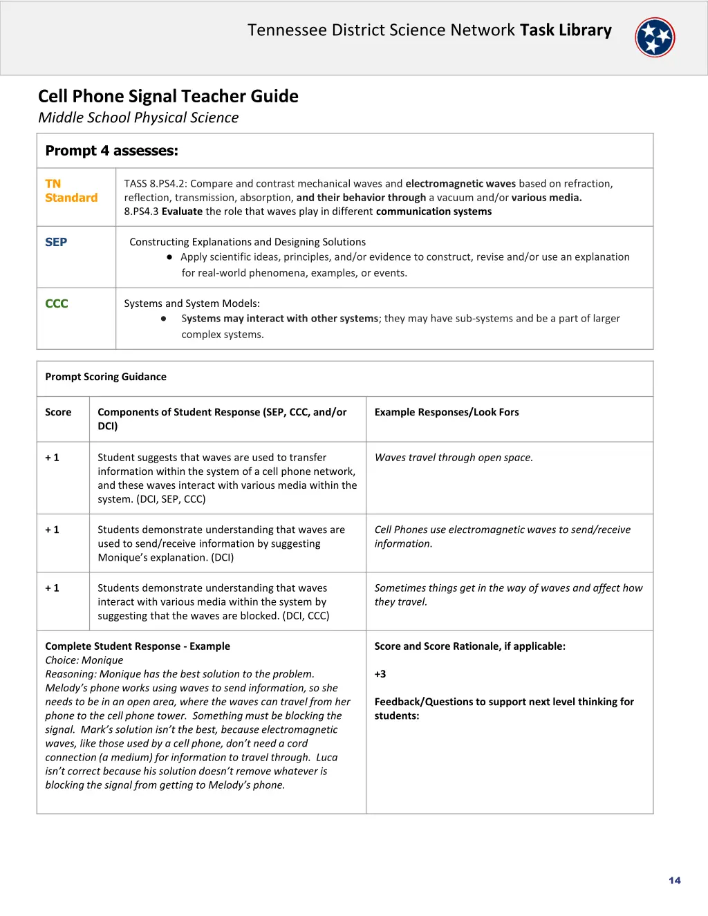 tennessee district science network task library 13