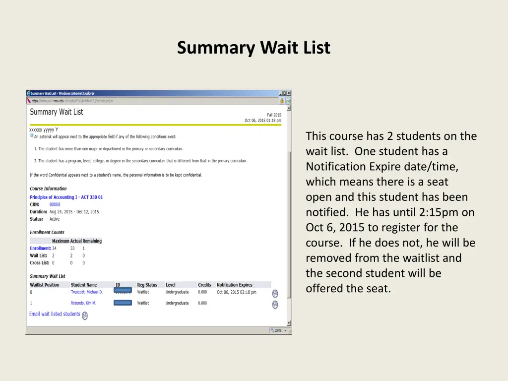 summary wait list