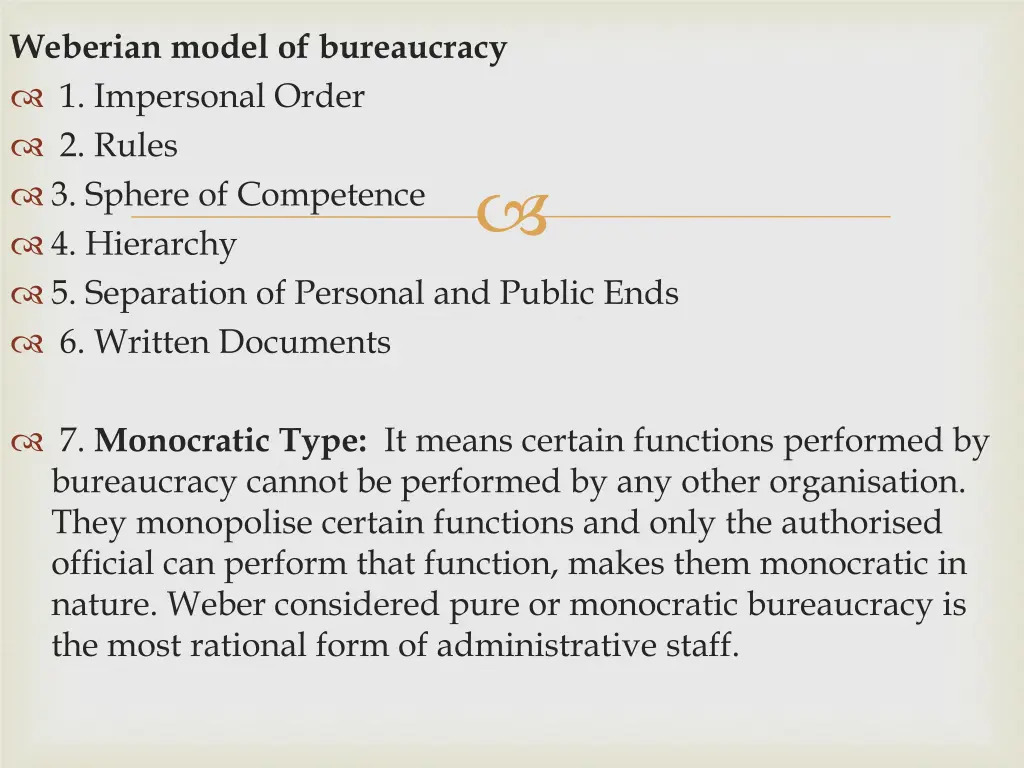 weberian model of bureaucracy 1 impersonal order