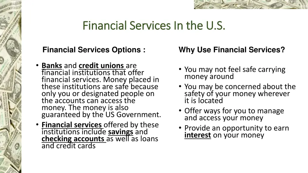 financial services in the u s financial services