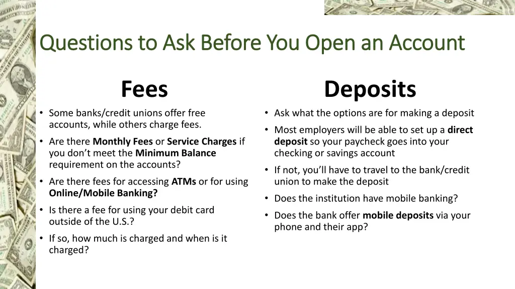 questions to ask before you open an account