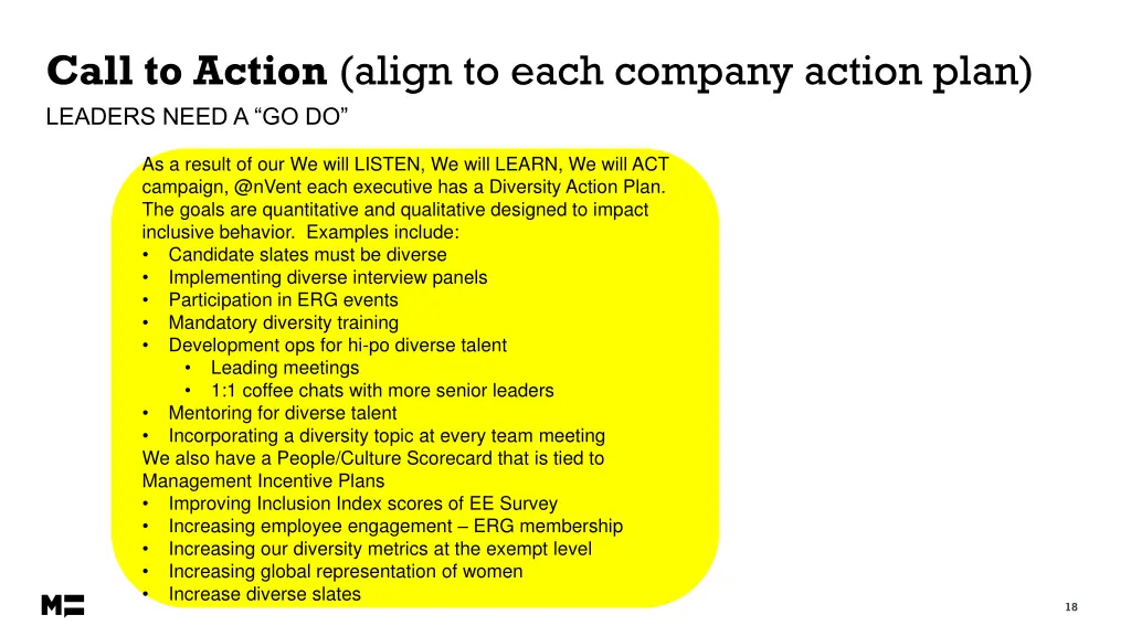 call to action align to each company action plan