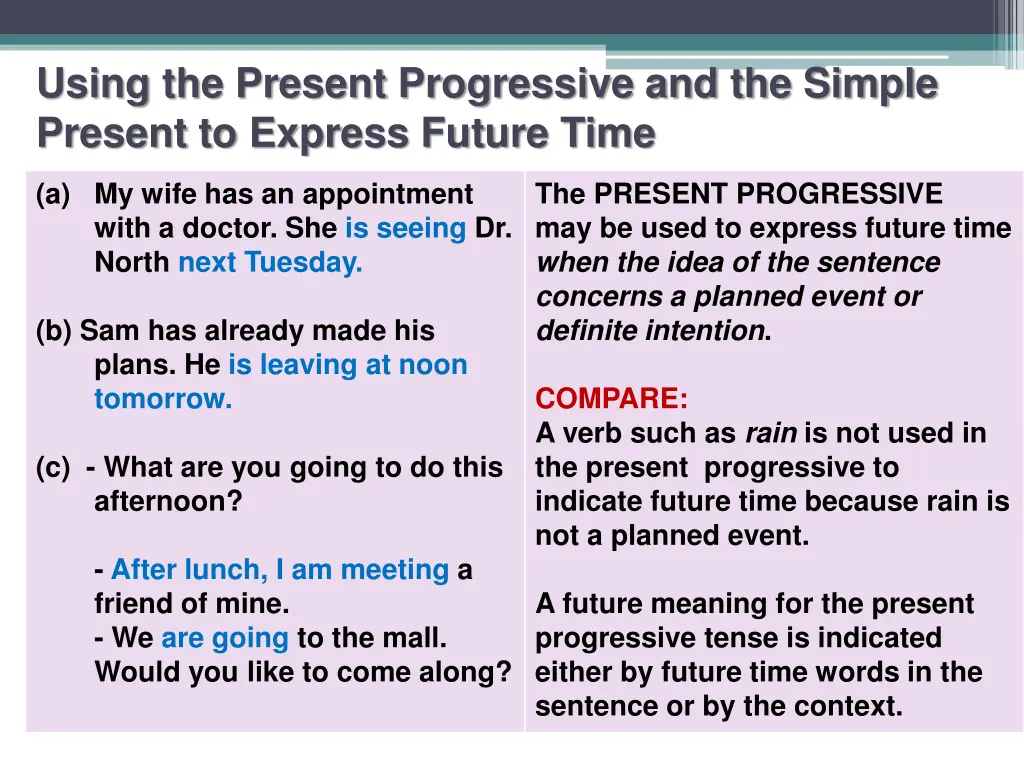 using the present progressive and the simple