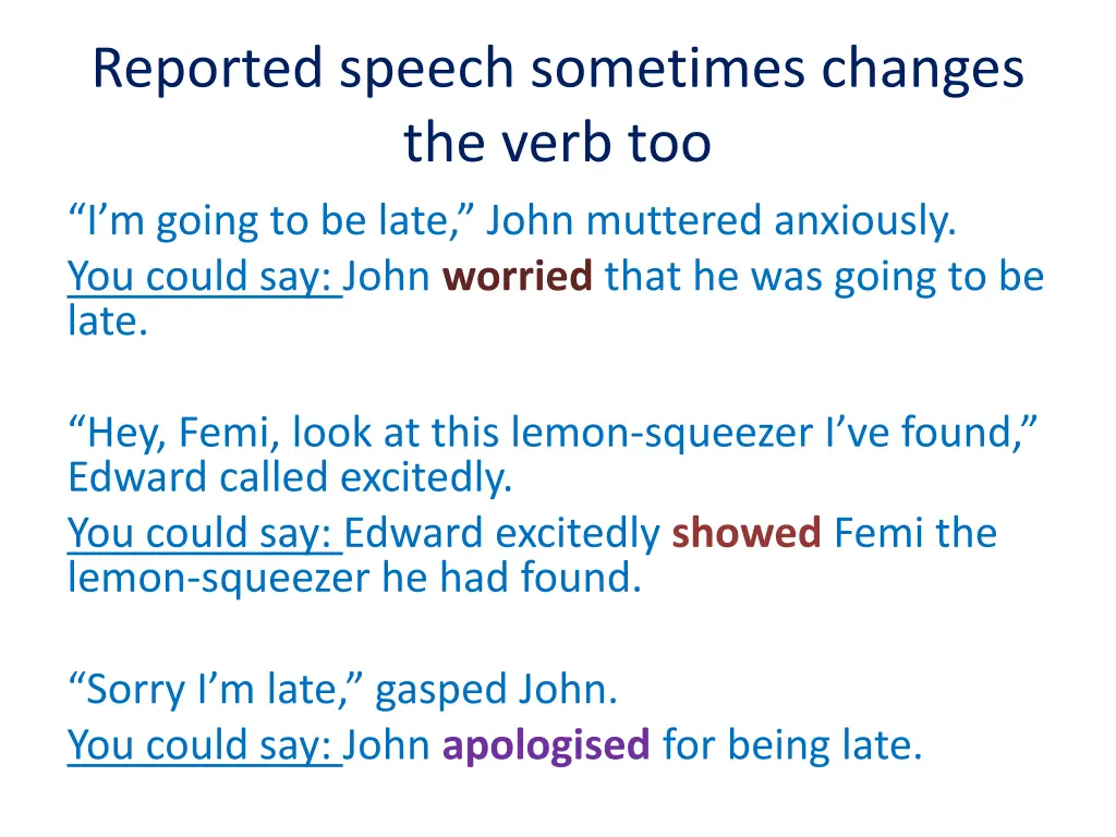 reported speech sometimes changes the verb