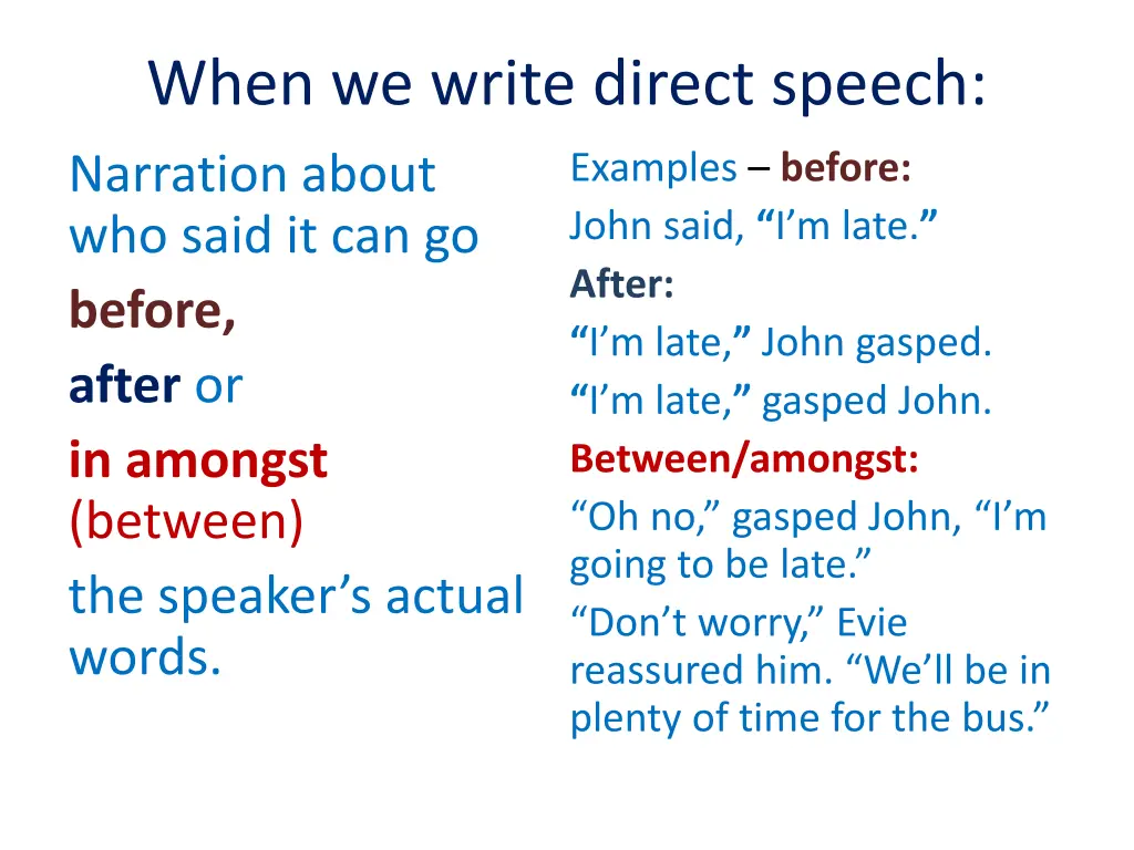 when we write direct speech narration about