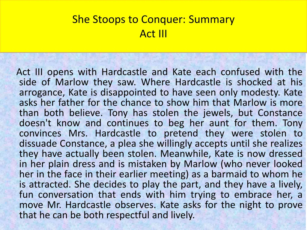 she stoops to conquer summary act iii