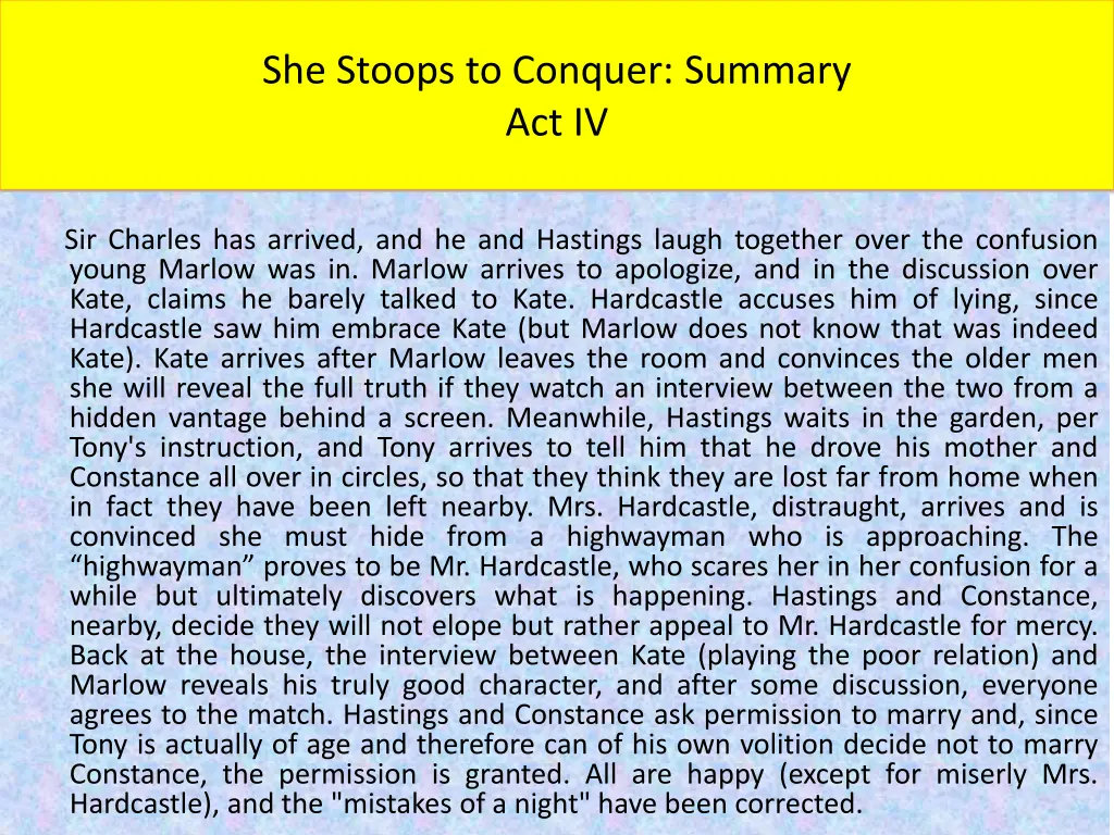 she stoops to conquer summary act iv 1