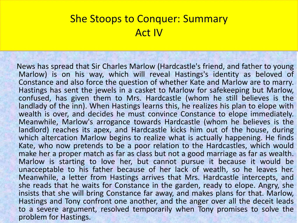 she stoops to conquer summary act iv