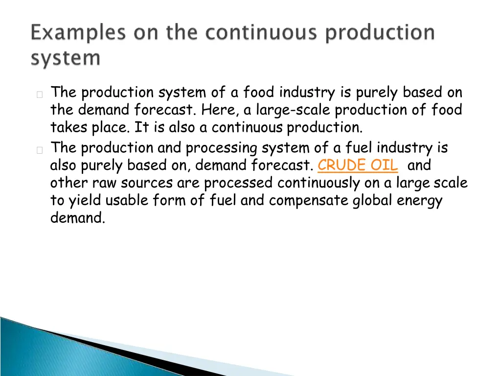 the production system of a food industry