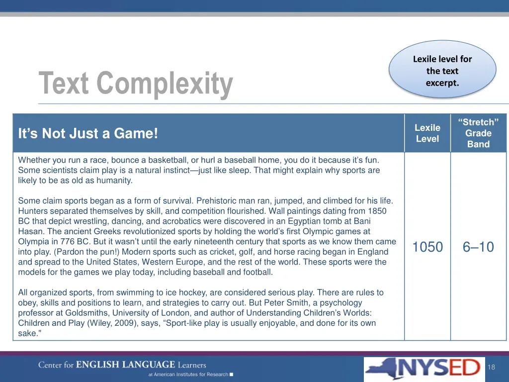 lexile level for the text excerpt