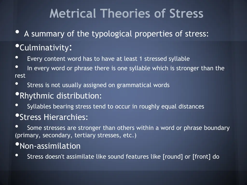 metrical theories of stress a summary