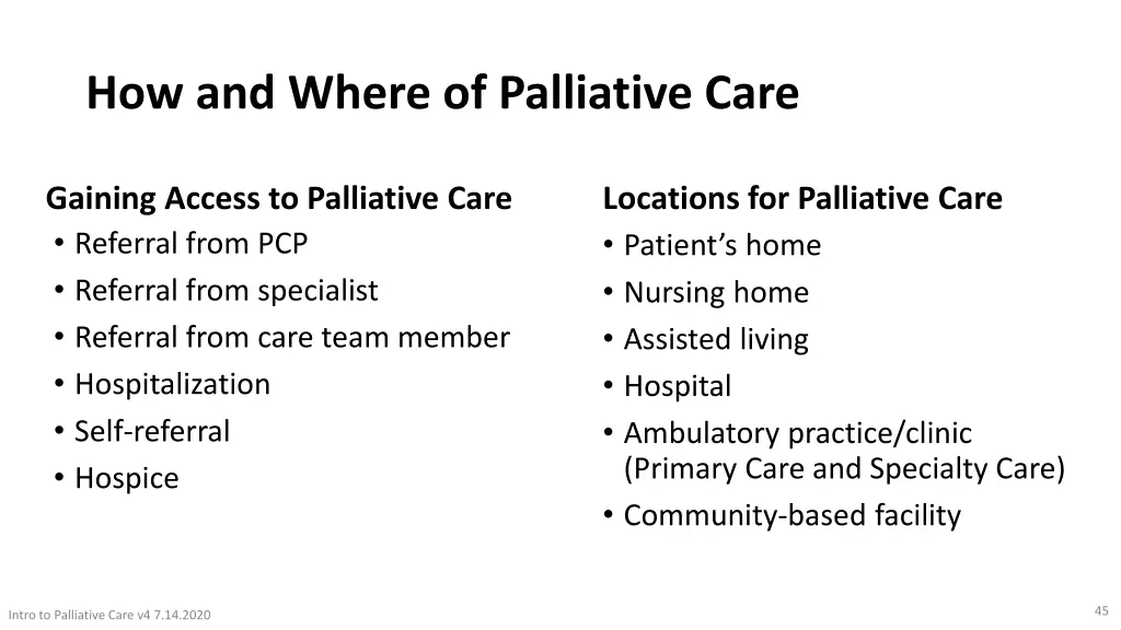 how and where of palliative care