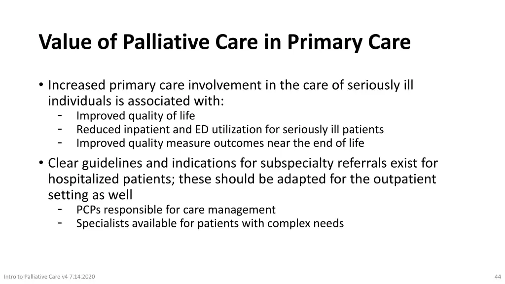 value of palliative care in primary care