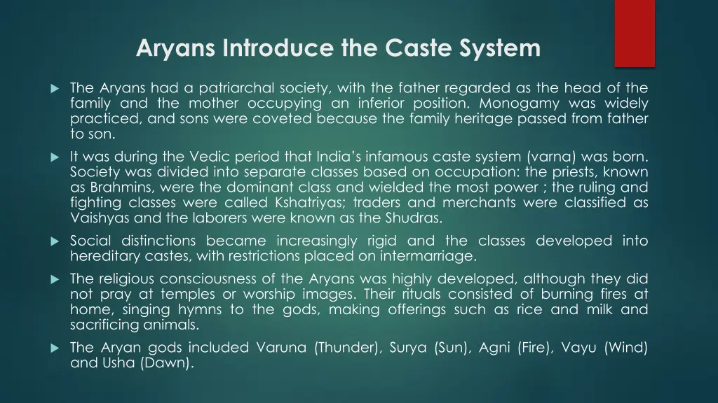 aryans introduce the caste system