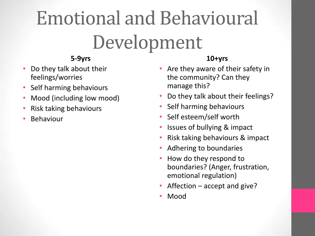 emotional and behavioural development 5 9yrs