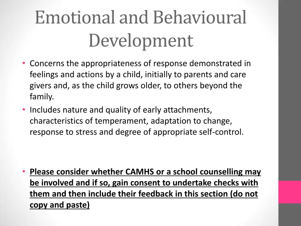 emotional and behavioural development