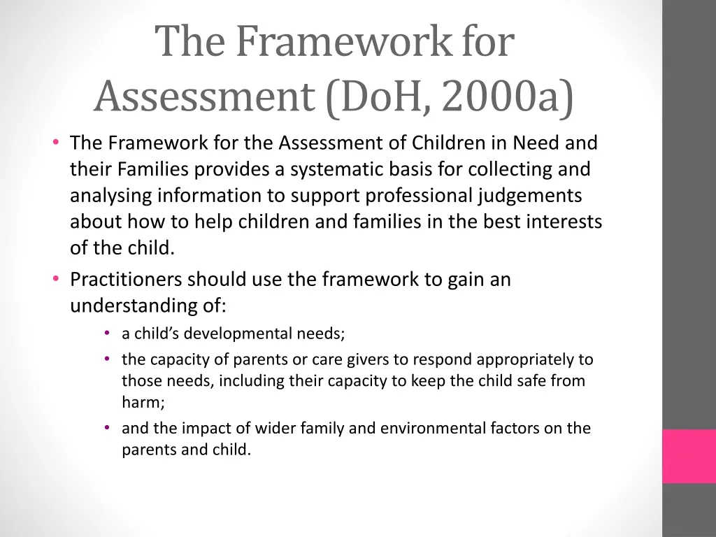 the framework for assessment doh 2000a 1