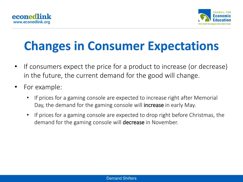 if consumers expect the price for a product