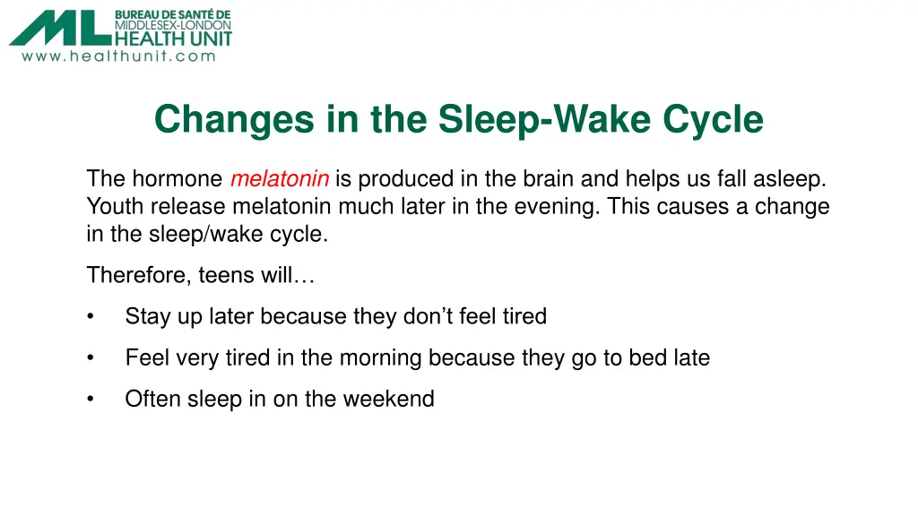 changes in the sleep wake cycle