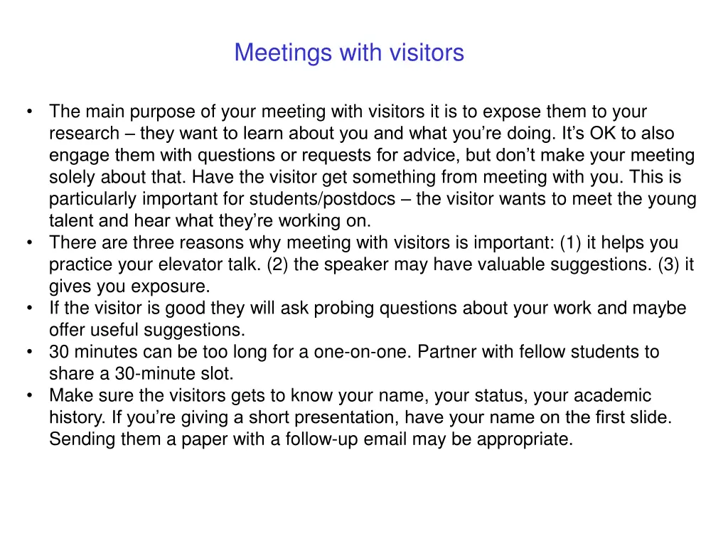 meetings with visitors