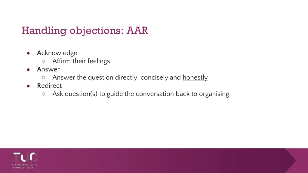 handling objections aar