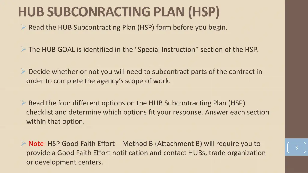 hub subconracting plan hsp