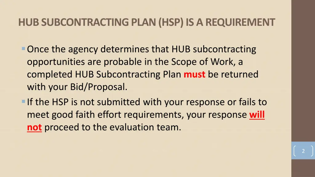 hub subcontracting plan hsp is a requirement