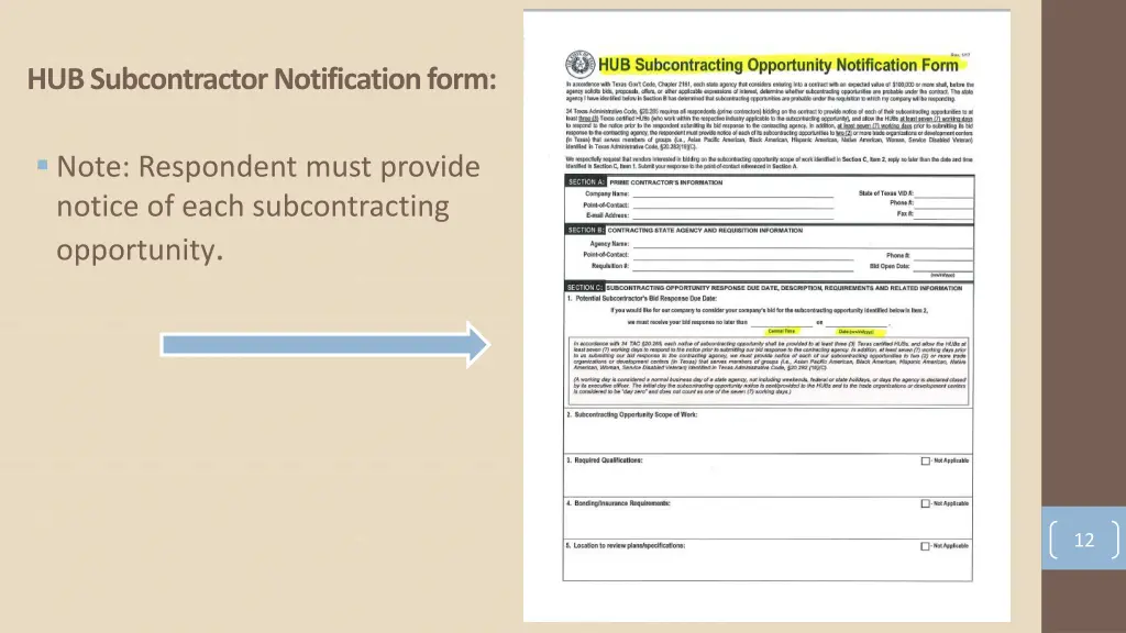 hub subcontractor notification form