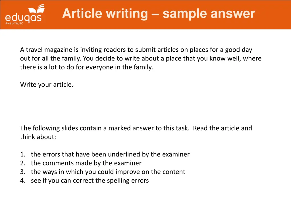 article writing sample answer