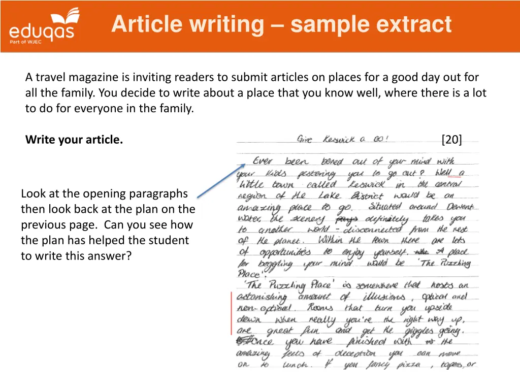 article writing sample extract