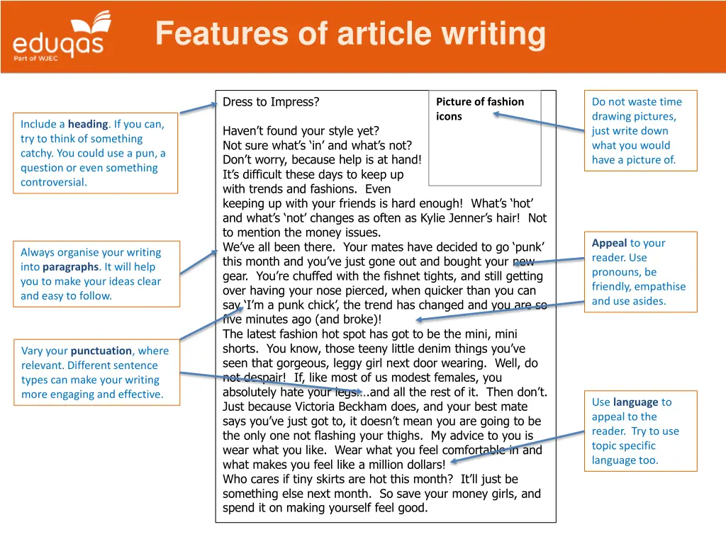 features of article writing