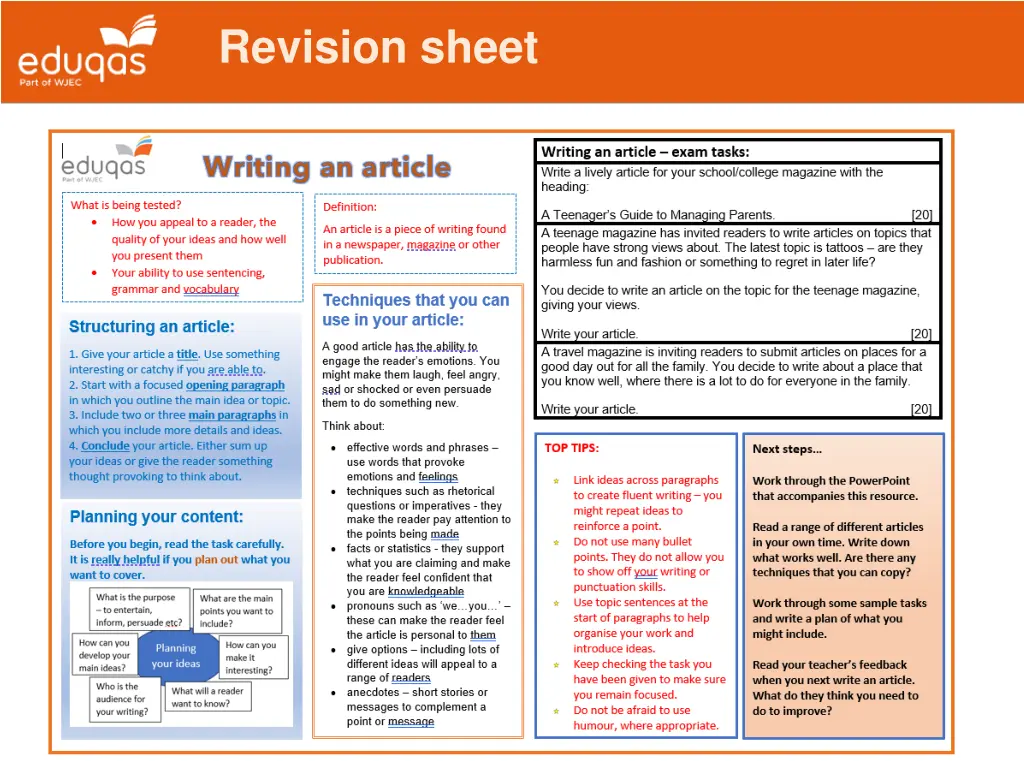 revision sheet