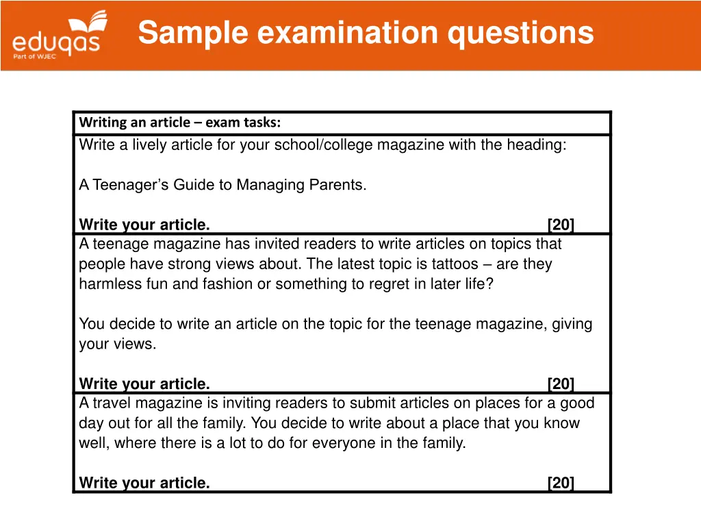 sample examination questions