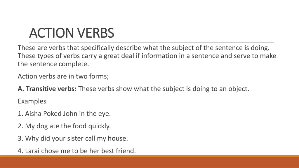 action verbs action verbs these are verbs that