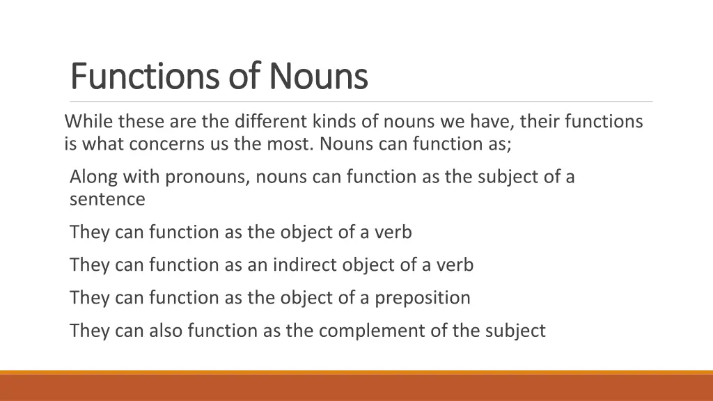 functions of nouns functions of nouns