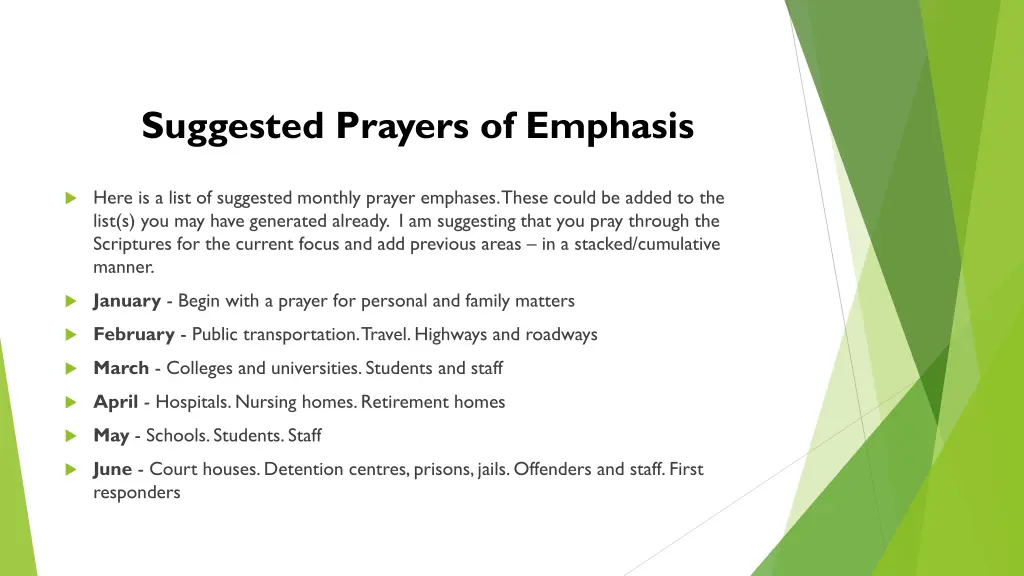 suggested prayers of emphasis