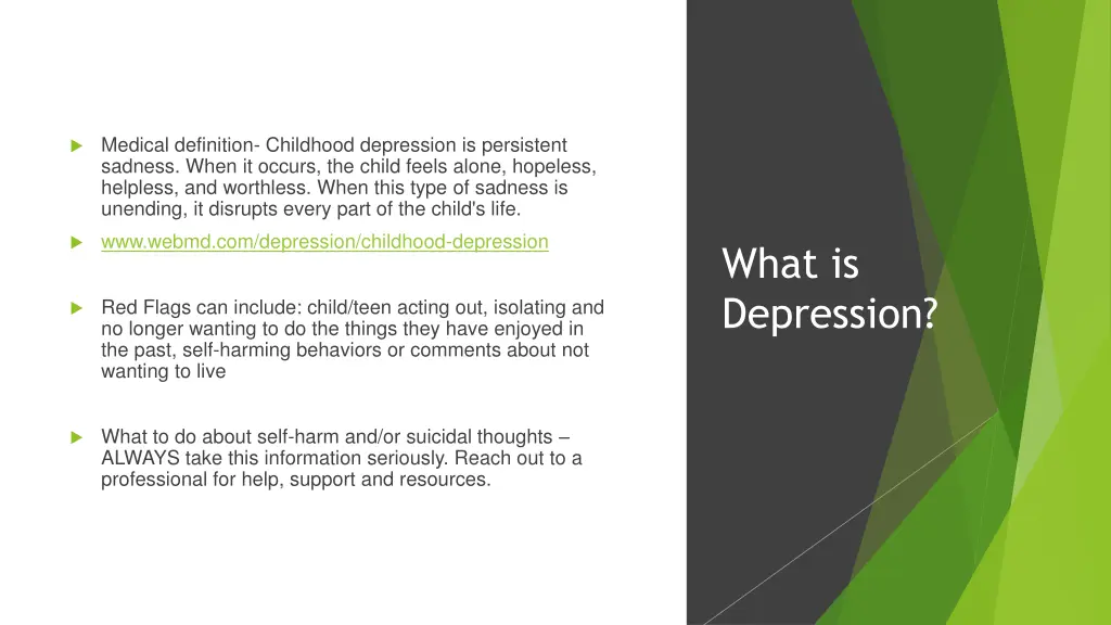 medical definition childhood depression