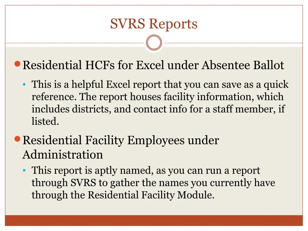 svrs reports