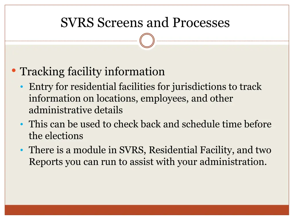 svrs screens and processes