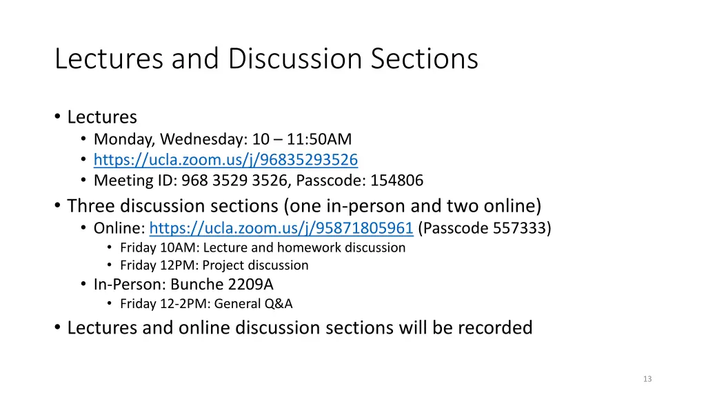 lectures and discussion sections