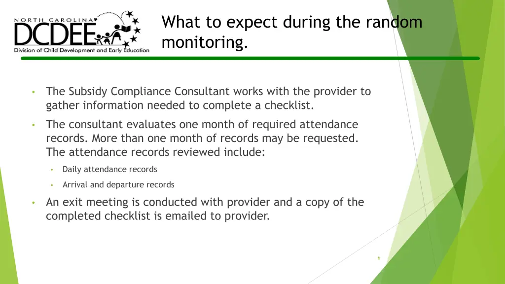 what to expect during the random monitoring